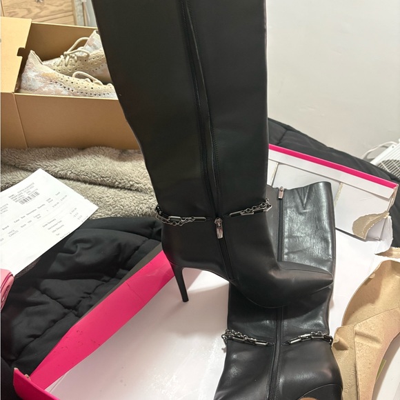 Vince Camuto Shoes - Vince Camuto Black Heeled Boots with Chain Detail